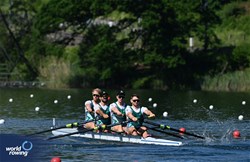 Luc Daffarn (b), Jake Green, James Mitchell, Henry Torr (s), Men's Four, South Africa, 2024 World Rowing Final Olympic & Paralympic Qualification Regatta, Lucerne, Switzerland © Maren Derlien / MyRowingPhoto.com