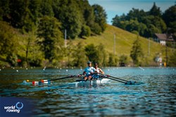 Benjamin Daviet (b), Perle Bouge (s), PR2 Mixed Double Sculls, France, 2024 World Rowing Final Olympic & Paralympic Qualification Regatta, Lucerne, Switzerland © World Rowing / Benedict Tufnell