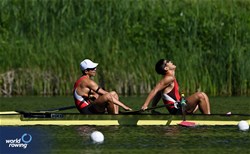 San Tung Lam (b), Chi Fung Chan (s), Men's Pair, Hong Kong, China, 2024 World Rowing Final Olympic & Paralympic Qualification Regatta, Lucerne, Switzerland © Detlev Seyb / MyRowingPhoto.com