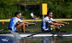 Zisis Boukouvalas (b), Athanasios Palaiopanos (s), Men's Pair, Greece, 2024 World Rowing Final Olympic & Paralympic Qualification Regatta, Lucerne, Switzerland © Detlev Seyb / MyRowingPhoto.com