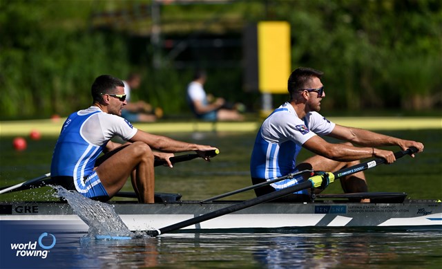 Zisis Boukouvalas (b), Athanasios Palaiopanos (s), Men's Pair, Greece, 2024 World Rowing Final Olympic & Paralympic Qualification Regatta, Lucerne, Switzerland © Detlev Seyb / MyRowingPhoto.com