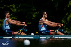 Martin Mackovic (b), Nikolaj Pimenov (s), Men's Double Sculls, Serbia, 2024 World Rowing Final Olympic & Paralympic Qualification Regatta, Lucerne, Switzerland © World Rowing / Benedict Tufnell