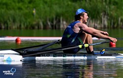 Isak Ivan Zvegelj, Men's Single Sculls, Slovenia, 2024 World Rowing Final Olympic & Paralympic Qualification Regatta, Lucerne, Switzerland © Detlev Seyb / MyRowingPhoto.com