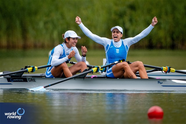 Dimitra Eleni Kontou (b), Zoi Fitsiou (s), Lightweight Women's Double Sculls, Greece, 2024 World Rowing Final Olympic & Paralympic Qualification Regatta, Lucerne, Switzerland © World Rowing / Benedict Tufnell