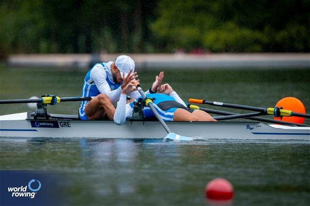 Antonios Papakonstantinou (b), Petros Gkaidatzis (s), Lightweight Men's Double Sculls, Greece, 2024 World Rowing Final Olympic & Paralympic Qualification Regatta, Lucerne, Switzerland © World Rowing / Benedict Tufnell