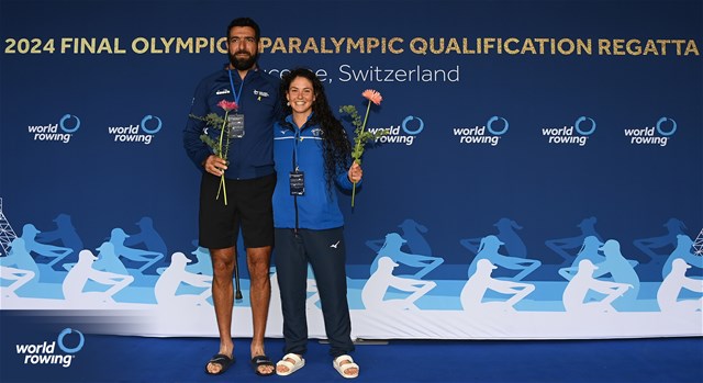Shahar Milfelder (b), Saleh Shahin (s), PR2 Mixed Double Sculls, Israel, Silver, 2024 World Rowing Final Olympic & Paralympic Qualification Regatta, Lucerne, Switzerland © Maren Derlien / MyRowingPhoto.com