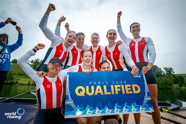 Nanna Vigild (b), Karen Mortensen, Clara Hornnaess, Sara Johansen, Frida Werner Foldager, Caroline Munch, Sofie Vikkelsoee, Nikoline Laidlaw (s), Sophie Oestergaard (c), Women's Eight, Denmark, Silver, 2024 World Rowing Final Olympic & Paralympic Qualification Regatta, Lucerne, Switzerland © World Rowing / Benedict Tufnell