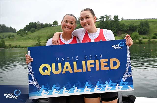 Hedvig Laerke Rasmussen (b), Fie Udby Erichsen (s), Women's Pair, Denmark, Gold, 2024 World Rowing Final Olympic & Paralympic Qualification Regatta, Lucerne, Switzerland © Detlev Seyb / MyRowingPhoto.com