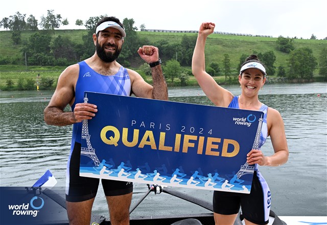 Shahar Milfelder (b), Saleh Shahin (s), PR2 Mixed Double Sculls, Israel, Silver, 2024 World Rowing Final Olympic & Paralympic Qualification Regatta, Lucerne, Switzerland © Detlev Seyb / MyRowingPhoto.com