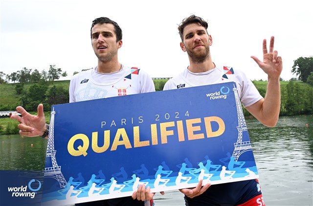 Martin Mackovic (b), Nikolaj Pimenov (s), Men's Double Sculls, Serbia, Silver, 2024 World Rowing Final Olympic & Paralympic Qualification Regatta, Lucerne, Switzerland © Detlev Seyb / MyRowingPhoto.com
