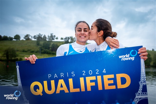 Dimitra Eleni Kontou (b), Zoi Fitsiou (s), Lightweight Women's Double Sculls, Greece, Silver, 2024 World Rowing Final Olympic & Paralympic Qualification Regatta, Lucerne, Switzerland © World Rowing / Benedict Tufnell
