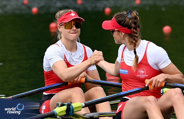 Salome Ulrich (b), Sofia Meakin (s), Women's Double Sculls, Switzerland, 2024 World Rowing Cup II, Lucerne, Switzerland © Maren Derlien / MyRowingPhoto.com