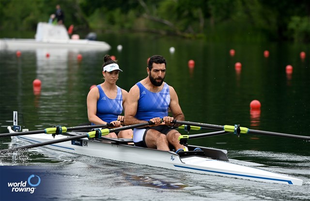 Shahar Milfelder (b), Saleh Shahin (s), PR2 Mixed Double Sculls, Israel, 2024 World Rowing Cup II, Lucerne, Switzerland © Maren Derlien / MyRowingPhoto.com