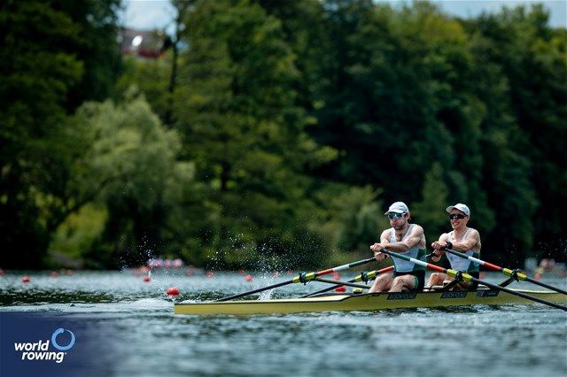 Fintan Mccarthy (b), Paul O'Donovan (s), Lightweight Men's Double Sculls, Ireland, 2024 World Rowing Cup II, Lucerne, Switzerland © World Rowing / Benedict Tufnell