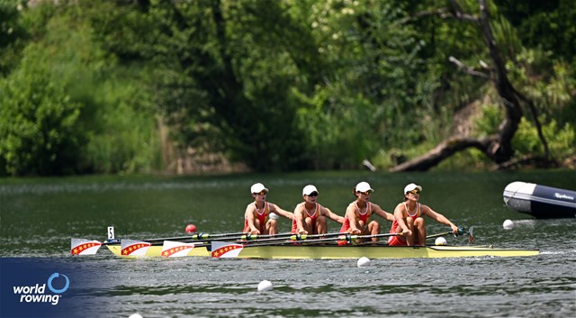 Yunxia Chen (b), Ling Zhang, Yang Lyu, Xiaotong Cui (s), Women's Quadruple Sculls, People's Republic of China, 2024 World Rowing Cup II, Lucerne, Switzerland © Detlev Seyb / MyRowingPhoto.com