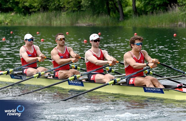 Dominic Condrau (b), Jan Jonah Plock, Scott Baerlocher, Maurin Lange (s), Men's Quadruple Sculls, Switzerland, 2024 World Rowing Cup II, Lucerne, Switzerland © Maren Derlien / MyRowingPhoto.com