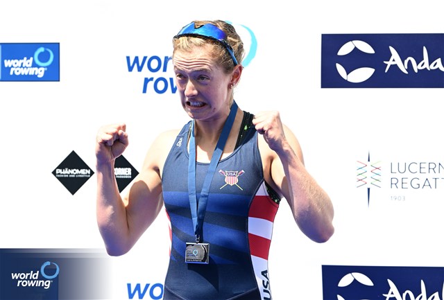 Sophia Luwis, Lightweight Women's Single Sculls, United States of America, Silver, 2024 World Rowing Cup II, Lucerne, Switzerland © Detlev Seyb / MyRowingPhoto.com