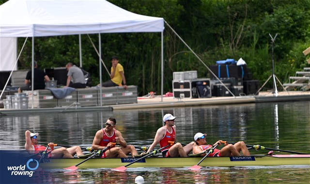 Dominic Condrau (b), Jan Jonah Plock, Scott Baerlocher, Maurin Lange (s), Men's Quadruple Sculls, Switzerland, 2024 World Rowing Cup II, Lucerne, Switzerland © Detlev Seyb / MyRowingPhoto.com