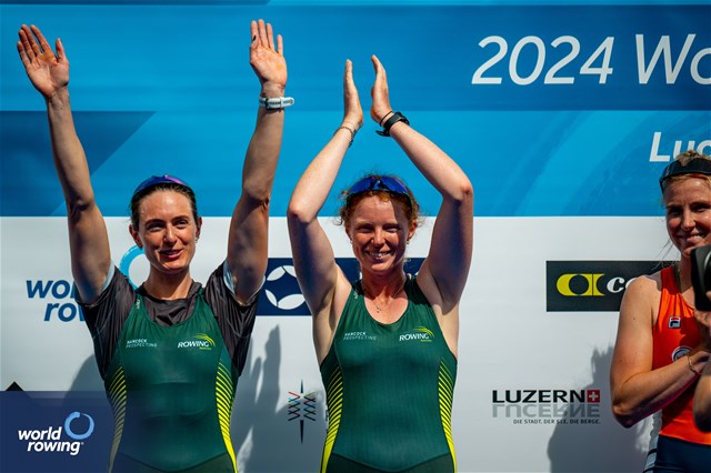 Jessica Morrison (b), Annabelle Mcintyre (s), Women's Pair, Australia, Silver, 2024 World Rowing Cup II, Lucerne, Switzerland © World Rowing / Benedict Tufnell