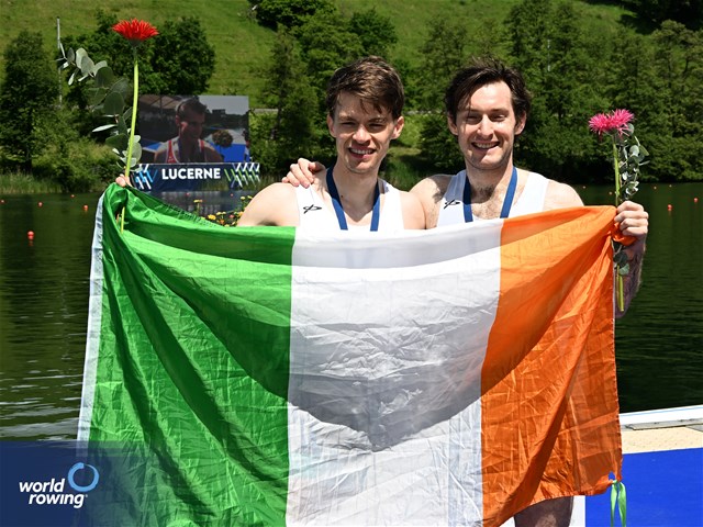 Fintan Mccarthy (b), Paul O'Donovan (s), Lightweight Men's Double Sculls, Ireland, Bronze, 2024 World Rowing Cup II, Lucerne, Switzerland © Detlev Seyb / MyRowingPhoto.com