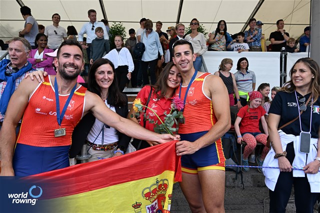 Aleix Garcia I Pujolar (b), Rodrigo Conde Romero (s), Men's Double Sculls, Spain, Bronze, 2024 World Rowing Cup II, Lucerne, Switzerland © Detlev Seyb / MyRowingPhoto.com