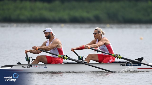 Jolanta Majka (b), Michal Gadowski (s), PR2 Mixed Double Sculls, Poland, 2024 World Rowing Cup III, Poznan, Poland © Detlev Seyb / MyRowingPhoto.com