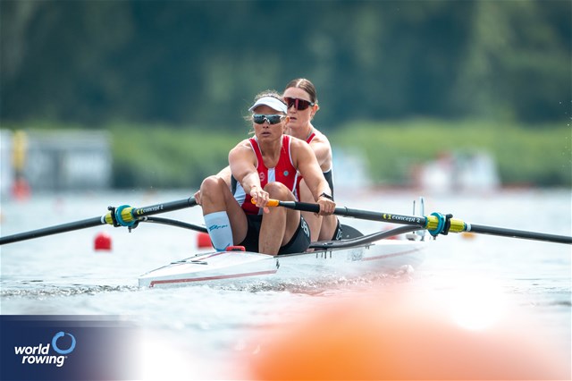 Hedvig Laerke Rasmussen (b), Fie Udby Erichsen (s), Women's Pair, Denmark, 2024 World Rowing Cup III, Poznan, Poland © World Rowing / Benedict Tufnell