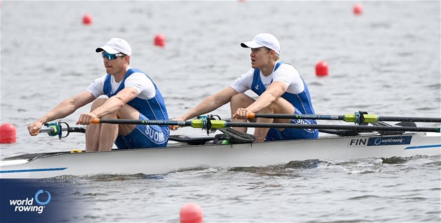 Juho-Pekka Petaejaeniemi (b), Jukka-Pekka Kauppi (s), Men's Double Sculls, Finland, 2024 World Rowing Cup III, Poznan, Poland © Detlev Seyb / MyRowingPhoto.com