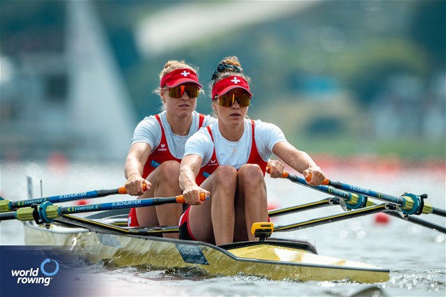 Salome Ulrich (b), Sofia Meakin (s), Women's Double Sculls, Switzerland, 2024 World Rowing Cup III, Poznan, Poland © World Rowing / Benedict Tufnell