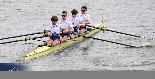 Victor Marcelot (b), Alistair Gicqueau, Nikola Kolarevic, Armand Pfister (s), Men's Four, France, 2024 World Rowing Cup III, Poznan, Poland © Detlev Seyb / MyRowingPhoto.com
