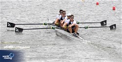 Ollie Fitzroy Maclean (b), Logan Ullrich, Tom Murray, Matt Macdonald (s), Men's Four, New Zealand, 2024 World Rowing Cup III, Poznan, Poland © Detlev Seyb / MyRowingPhoto.com