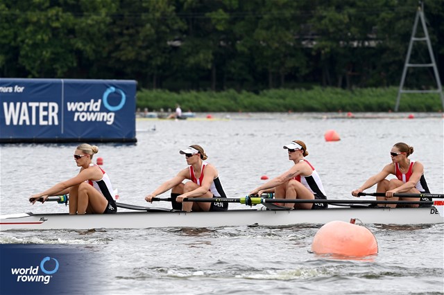 Astrid Steensberg (b), Frida Sanggaard Nielsen, Marie Skytte Hauberg Johannesen, Julie Poulsen (s), Women's Four, Denmark, 2024 World Rowing Cup III, Poznan, Poland © Maren Derlien / MyRowingPhoto.com