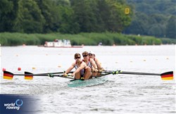 Marc Kammann (b), Malte Grossmann, Kasper Virnekaes, Jasper Angl (s), Men's Four, Germany, 2024 World Rowing Cup III, Poznan, Poland © Maren Derlien / MyRowingPhoto.com
