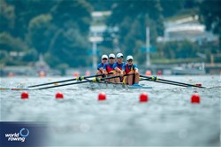 Cristina Druga (b), Larisa-Andreea Bogdan, Andreea Popa, Geanina Juncanariu (s), Women's Four, Romania, 2024 World Rowing Cup III, Poznan, Poland © World Rowing / Benedict Tufnell