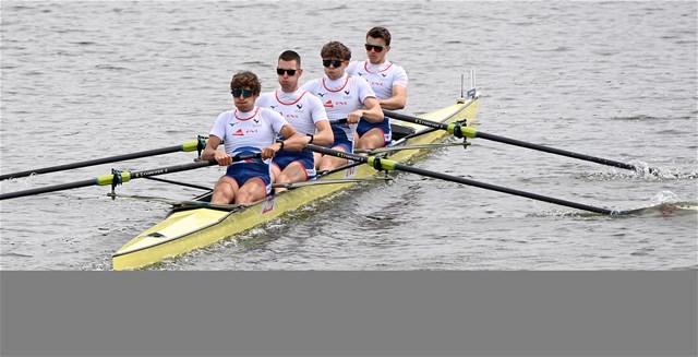 Victor Marcelot (b), Alistair Gicqueau, Nikola Kolarevic, Armand Pfister (s), Men's Four, France, 2024 World Rowing Cup III, Poznan, Poland © Detlev Seyb / MyRowingPhoto.com