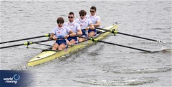 Victor Marcelot (b), Alistair Gicqueau, Nikola Kolarevic, Armand Pfister (s), Men's Four, France, 2024 World Rowing Cup III, Poznan, Poland © Detlev Seyb / MyRowingPhoto.com
