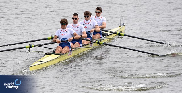 Victor Marcelot (b), Alistair Gicqueau, Nikola Kolarevic, Armand Pfister (s), Men's Four, France, 2024 World Rowing Cup III, Poznan, Poland © Detlev Seyb / MyRowingPhoto.com