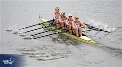 Maren Voelz (b), Leonie Menzel, Pia Greiten, Tabea Schendekehl (s), Women's Quadruple Sculls, Germany, 2024 World Rowing Cup III, Poznan, Poland © Detlev Seyb / MyRowingPhoto.com