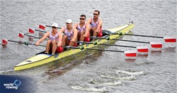 Dominik Czaja (b), Mateusz Biskup, Miroslaw Zietarski, Fabian Baranski (s), Men's Quadruple Sculls, Poland, 2024 World Rowing Cup III, Poznan, Poland © Detlev Seyb / MyRowingPhoto.com