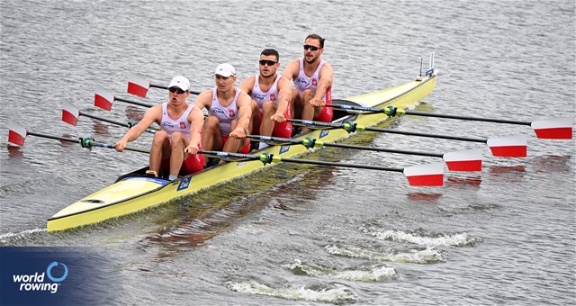 Dominik Czaja (b), Mateusz Biskup, Miroslaw Zietarski, Fabian Baranski (s), Men's Quadruple Sculls, Poland, 2024 World Rowing Cup III, Poznan, Poland © Detlev Seyb / MyRowingPhoto.com