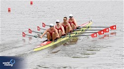 Dominic Condrau (b), Jan Jonah Plock, Scott Baerlocher, Maurin Lange (s), Men's Quadruple Sculls, Switzerland, 2024 World Rowing Cup III, Poznan, Poland © Detlev Seyb / MyRowingPhoto.com