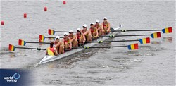 Manuela-Gabriela Lungu (b), Iuliana Isabela Boldea, Petruta-Ionela Popa, Andreea Nicoleta Dinu, Cristina Druga, Larisa-Andreea Bogdan, Andreea Popa, Geanina Juncanariu (s), Rucsandra-Ioana Bucsa (c), Women's Eight, Romania, 2024 World Rowing Cup III, Poznan, Poland © Detlev Seyb / MyRowingPhoto.com