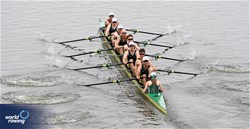 Benjamin Canham (b), Joshua Hicks, Spencer Turrin, Angus Widdicombe, Jack Hargreaves, Alexander Purnell, Angus Dawson, Jack O'Brien (s), Kendall Brodie (c), Men's Eight, Australia, 2024 World Rowing Cup III, Poznan, Poland © Detlev Seyb / MyRowingPhoto.com