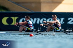 Todd Vogt (b), Saige Harper (s), PR3 Mixed Double Sculls, United States of America, 2024 World Rowing Cup III, Poznan, Poland © World Rowing / Benedict Tufnell