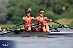 Khadija Krimi (b), Selma Dhaouadi (s), Lightweight Women's Double Sculls, Tunisia, 2024 World Rowing Cup III, Poznan, Poland © Detlev Seyb / MyRowingPhoto.com