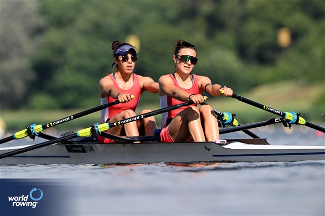 Khadija Krimi (b), Selma Dhaouadi (s), Lightweight Women's Double Sculls, Tunisia, 2024 World Rowing Cup III, Poznan, Poland © Detlev Seyb / MyRowingPhoto.com