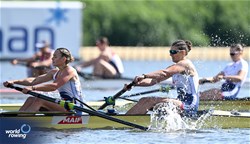 Lea Herscovici (b), Fleur Vaucoret (s), Women's Pair, France, 2024 World Rowing Cup III, Poznan, Poland © Detlev Seyb / MyRowingPhoto.com