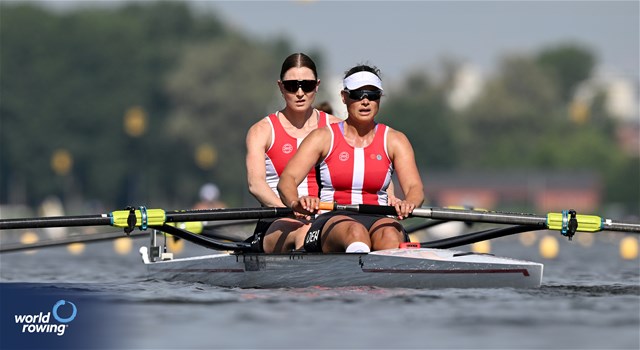 Hedvig Laerke Rasmussen (b), Fie Udby Erichsen (s), Women's Pair, Denmark, 2024 World Rowing Cup III, Poznan, Poland © Detlev Seyb / MyRowingPhoto.com