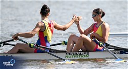 Andrada-Maria Morosanu (b), Iulia-Liliana Balauca (s), Women's Double Sculls, Romania, 2024 World Rowing Cup III, Poznan, Poland © Detlev Seyb / MyRowingPhoto.com