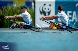 Hugo Boucheron (b), Matthieu Androdias (s), Men's Double Sculls, France, 2024 World Rowing Cup III, Poznan, Poland © World Rowing / Benedict Tufnell